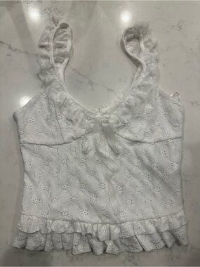 Zara White Lace Ruffle Tank Top